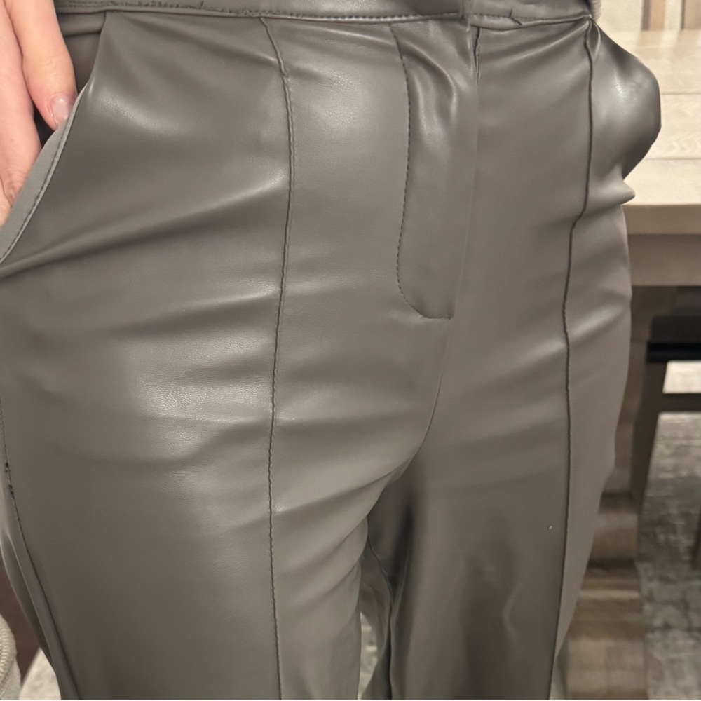 Faux Leather Gray Women's Woman’s Work Dress Pants - Picture 5 of 13